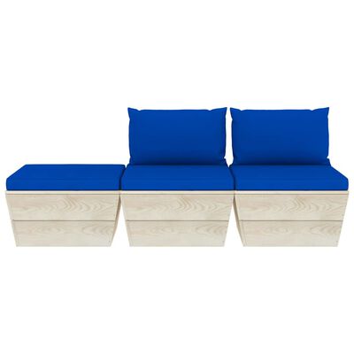 vidaXL Sodo baldų komplektas iš palečių su pagalvėlėmis, 3 dalių, eglė