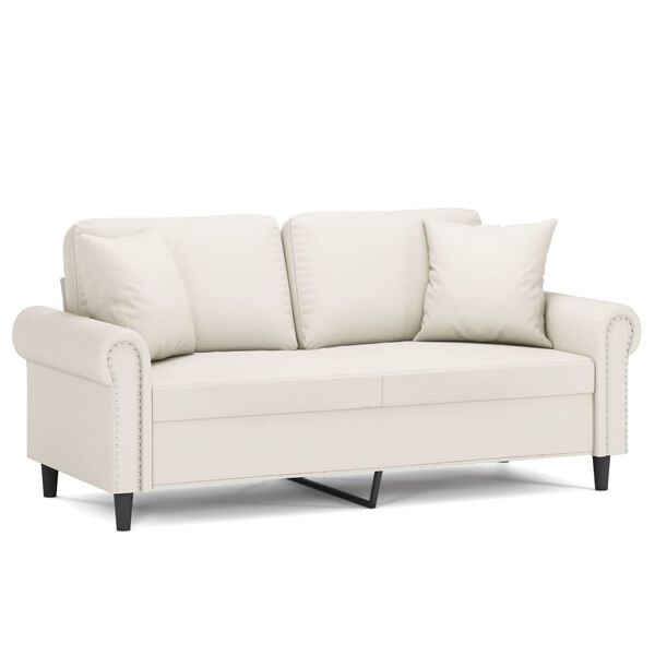 vidaXL Dvivietė sofa su pagalvėmis, kreminė, 140cm, dirbtinė oda