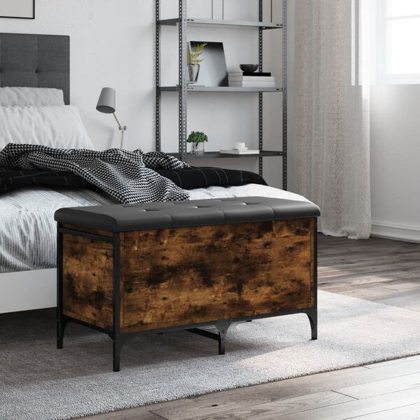 vidaXL Suoliukas-daiktadėžė, dūminis, 82x42x45cm, apdirbta mediena