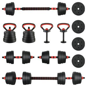 vidaXL 4-in-1 hantelių rinkinys 30kg Juoda ir raudona
