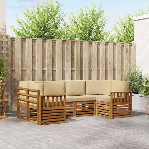 vidaXL Sekcijos sofų komplektas 6 pcs Natūrali Kietos akacijos mediena