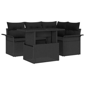 vidaXL Sodo Sofų Rinkinys su pagalve 5 pcs Juoda Poli ratanas