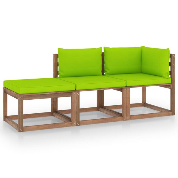 vidaXL Sodo komplektas i&scaron; palečių su pagalvėlėmis, 3 dalių, pu&scaron;is