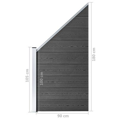 vidaXL Tvoros segmentų rinkinys, juodos spalvos, 619x(105-186)cm, WPC