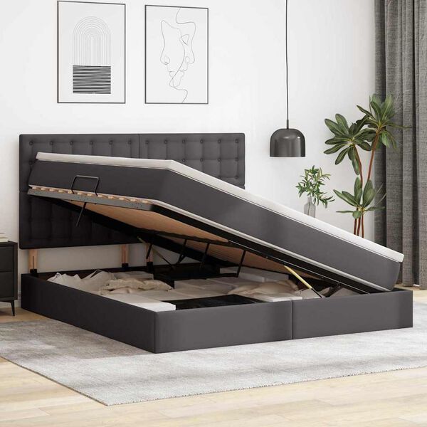 vidaXL Lova su daiktų laikymo vieta ir LED su LED Pilka 160 x 200 cm