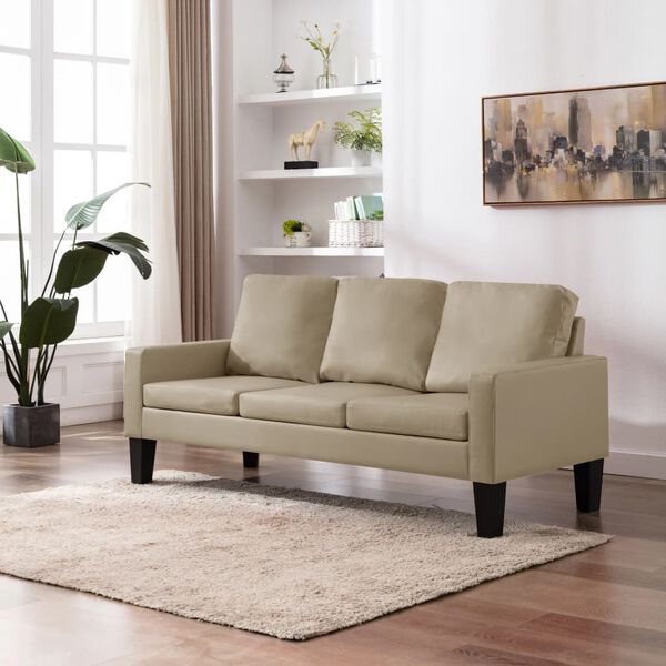 vidaXL Trivietė sofa, kapučino spalvos, dirbtinė oda