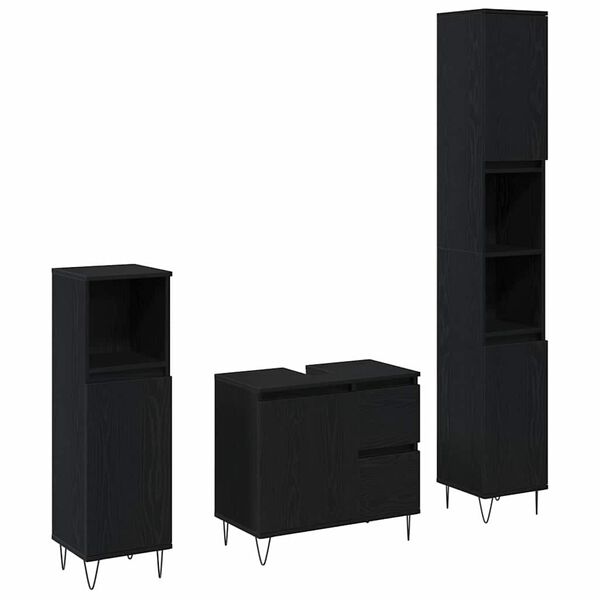 vidaXL Vonios baldų rinkinys 3 pcs Juodas ąžuolas 30 x 30 x 190 cm