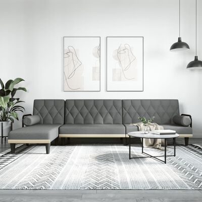vidaXL L formos sofa-lova, tamsiai pilka, 260x140x70cm, audinys
