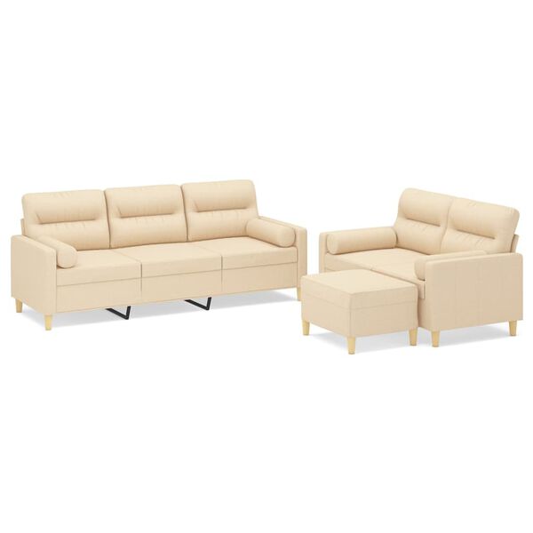 vidaXL Sofos komplektas su pagalvėmis, 3 dalių, kreminis, audinys