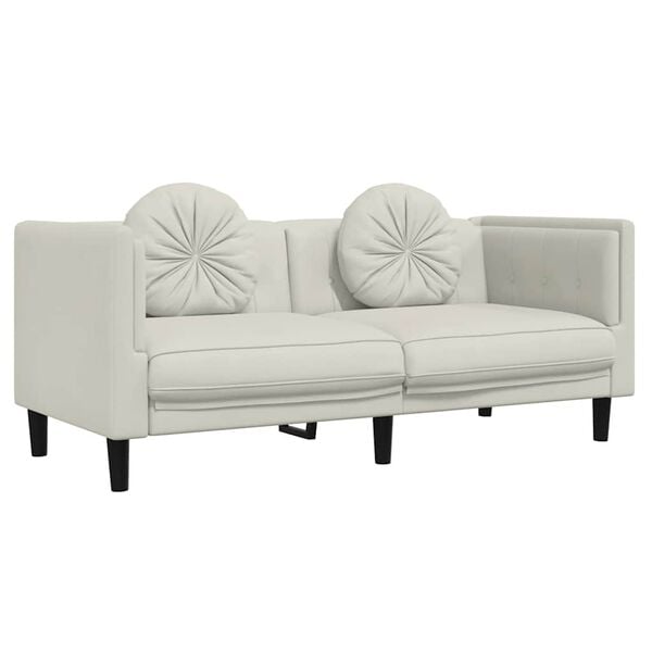 vidaXL Dvivietė sofa su pagalvėlėmis, kreminės spalvos, aksomas