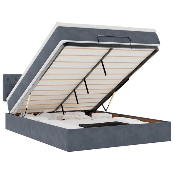 vidaXL Osmanų lovos rėmas su čiužiniu, pilkas, 140x190cm, aksomas