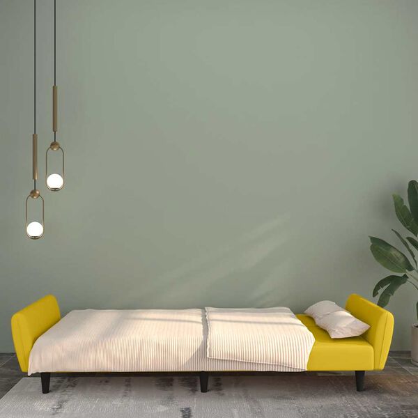 vidaXL Dvivietė sofa-lova, geltonos spalvos, aksomas