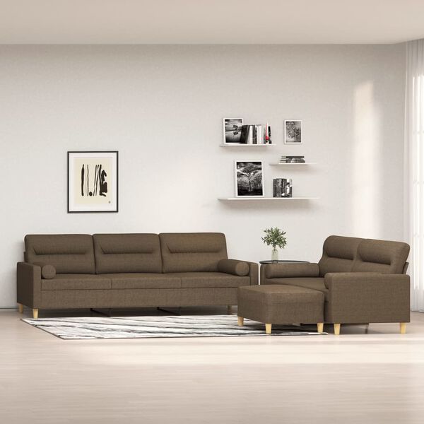 vidaXL Sofos komplektas su pagalvėmis, 3 dalių, rudas, audinys