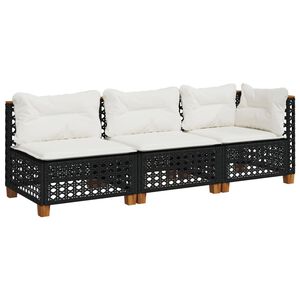 vidaXL Trivietė sodo sofa su pagalvėlėmis, juodos spalvos, poliratanas