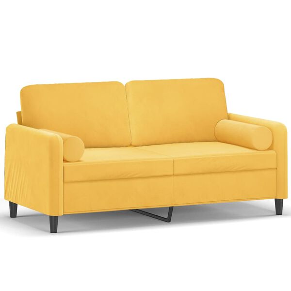 vidaXL Dvivietė sofa su pagalvėmis, &scaron;viesiai geltona, 140cm, aksomas