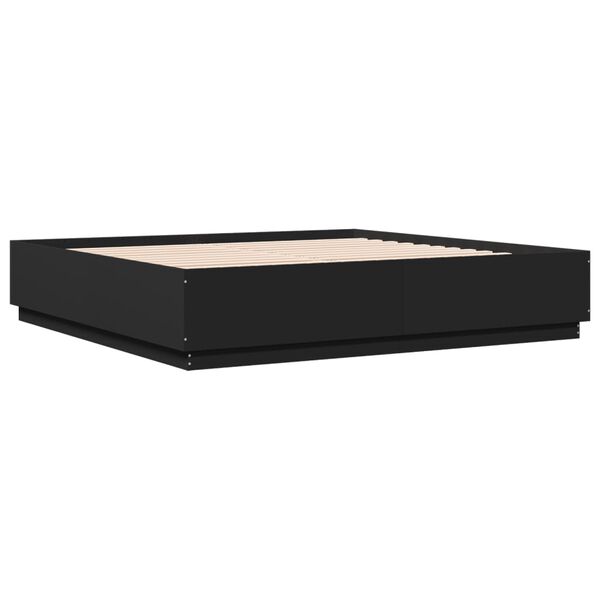 vidaXL Lovos rėmas su LED, juodas, 200x200cm, apdirbta mediena