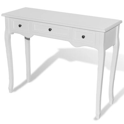vidaXL Kosmetinis konsolinis staliukas su trimis stalčiais, baltas