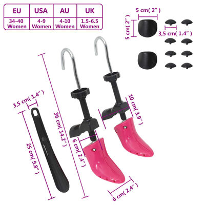 vidaXL Batų pratempikliai su šaukštu, rožiniai, plastikas, EU 34–40