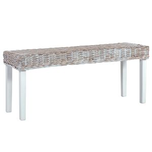 vidaXL Suoliukas, baltas, 110cm, Kubu ratanas ir raudonmedžio masyvas