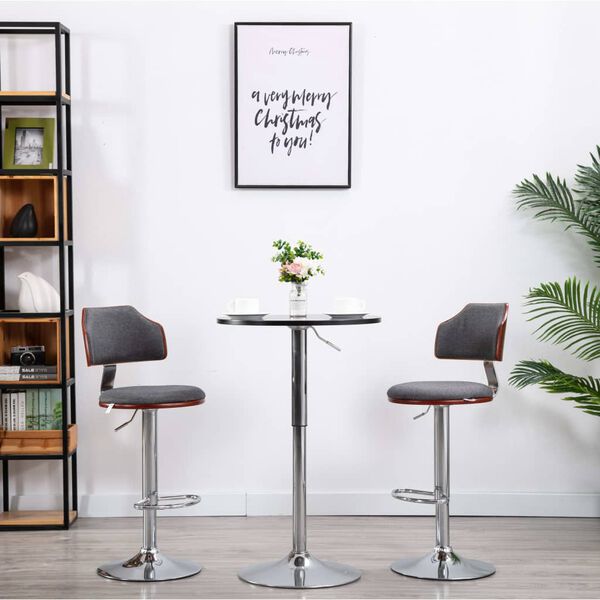 vidaXL Baro taburetės, 2vnt., pilkos, i&scaron;lenkta mediena ir audinys