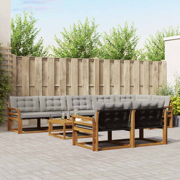 vidaXL Lauko sofos komplektas 9 pcs Natūrali ir &scaron;viesiai pilka