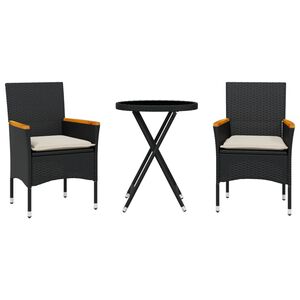 vidaXL Bistro komplektas, 3 dalių, juodas, poliratanas ir stiklas