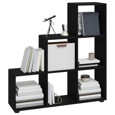 vidaXL Knygų lentyna, juoda, 107cm, apdirbta mediena, laiptų dizaino