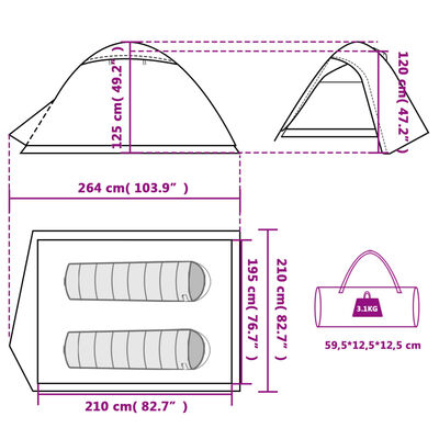 vidaXL Stovyklavimo palapinė, pilka/oranžinė, dvivietė, kupolinė