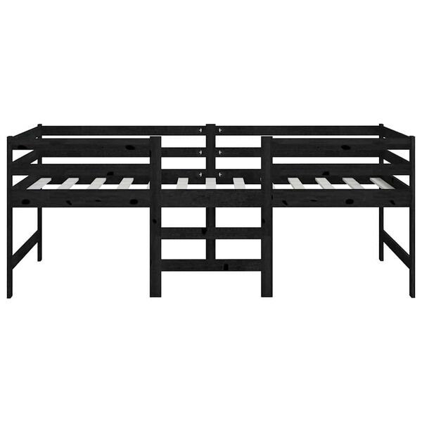 vidaXL Vidutinio aukščio lova, juoda, 90x200cm, pušies masyvas