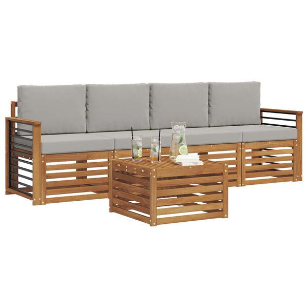 vidaXL Sofų komplektai su pagalve 5 pcs Natūrali ir &scaron;viesiai pilka