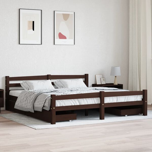 vidaXL Lovos rėmas su 4 stalčiais, tamsiai rudas, 180x200cm, pušis