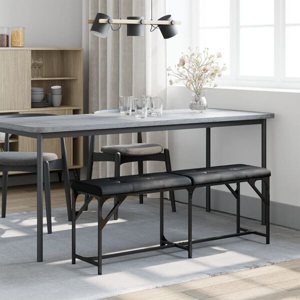 vidaXL Valgomojo suoliukas, juodas, 124x32x45cm, plienas/dirbtinė oda