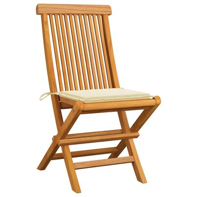 vidaXL Sodo kėdės su kreminėmis pagalvėlėmis, 8vnt., tikmedžio masyvas