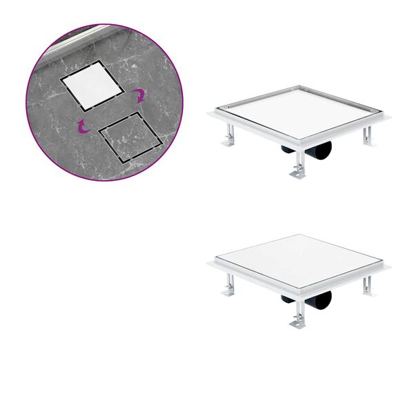 vidaXL Dušo latakas su 2-1 dangteliu, 28x28cm, nerūdijantis plienas