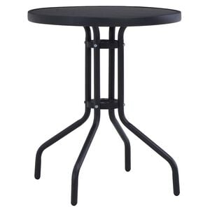 vidaXL Sodo stalas, juodos spalvos, 80cm, plienas ir stiklas