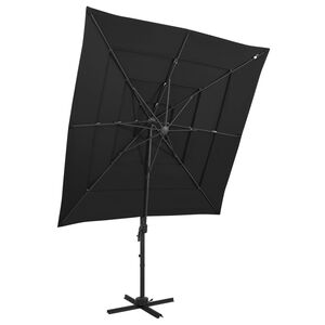 vidaXL Sodo skėtis su aliuminiu stulpu, juodas, 250x250cm, 4 auk&scaron;čių