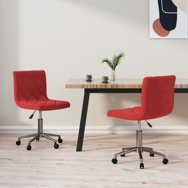 vidaXL Pasukamos valgomojo kėdės, 2vnt., vyno raudonos, aksomas