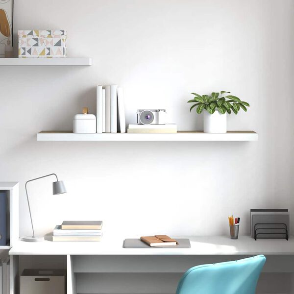 vidaXL Pakabinama sieninė lentyna, ąžuolo/balta, 120x23,5x3,8cm, MDF