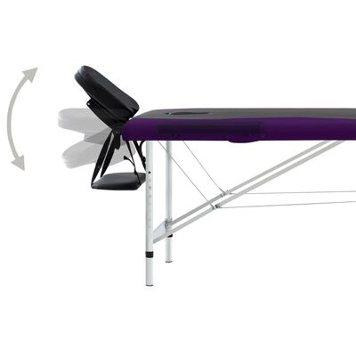 vidaXL Sulankstomas masažo stalas, juodas/violetinis, aliuminis, 2zonų