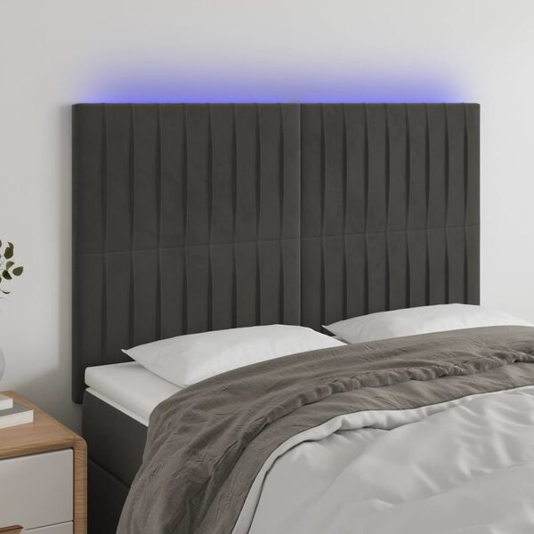 vidaXL Galvūgalis su LED, tamsiai pilkas, 144x5x118/128cm, aksomas