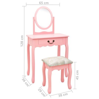 vidaXL Kosmetinis staliukas, rožinis, 65x36x128cm, paulovnija ir MDF
