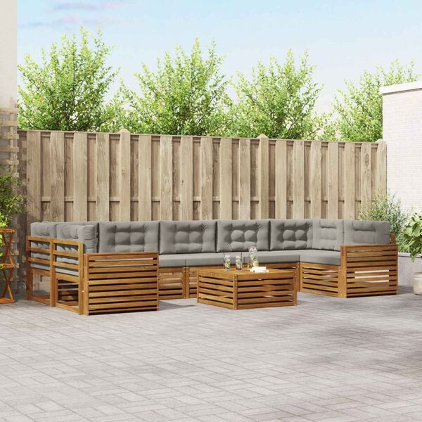 vidaXL Lauko sofos komplektas 8 pcs Natūrali ir &scaron;viesiai pilka