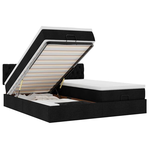 vidaXL Osmanų lovos rėmas su čiužiniais, juodas, 180x200cm, audinys