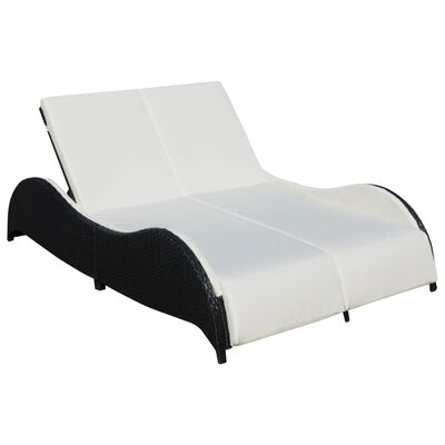 vidaXL Dvivietis saulės gultas su pagalvėle, poliratanas, juodas
