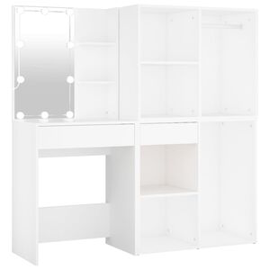 vidaXL Kosmetinis staliukas su LED ir 2 spintelėmis, baltas, mediena