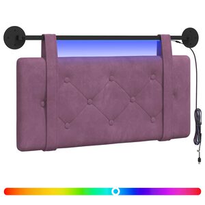 vidaXL Pakabinamas lovos galvūgalis Su LED &scaron;viesa Violetinė Aksomas