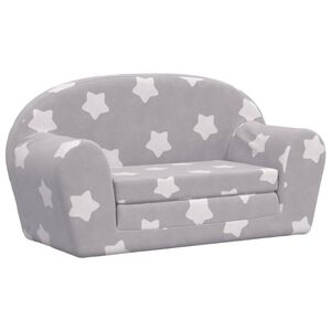 vidaXL Vaiki&scaron;ka dvivietė sofa-lova, pilka, pliu&scaron;as, su žvaigždėmis