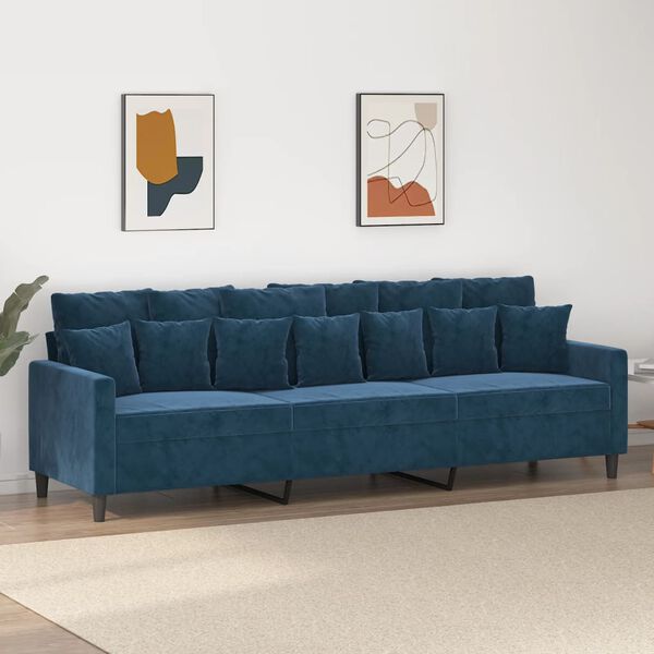 vidaXL Trivietė sofa, mėlynos spalvos, 210cm, aksomas