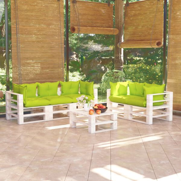 vidaXL Sodo komplektas i&scaron; palečių su pagalvėlėmis, 6 dalių, pu&scaron;is