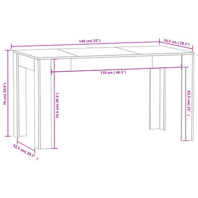 vidaXL Valgomojo stalas, pilkas ąžuolo, 140x74,5x76cm, mediena